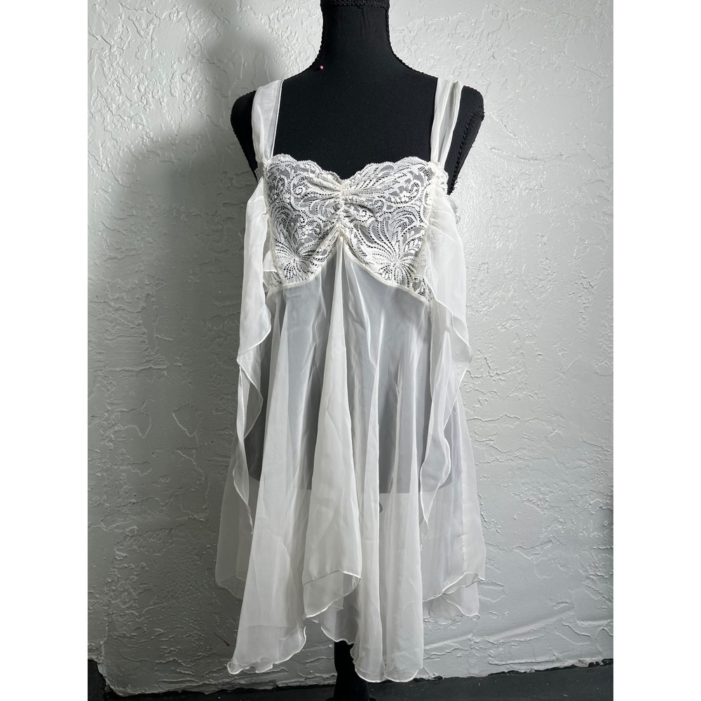 Victoria's Secret Vintage White Lace Chiffon Babydoll Nightgown L